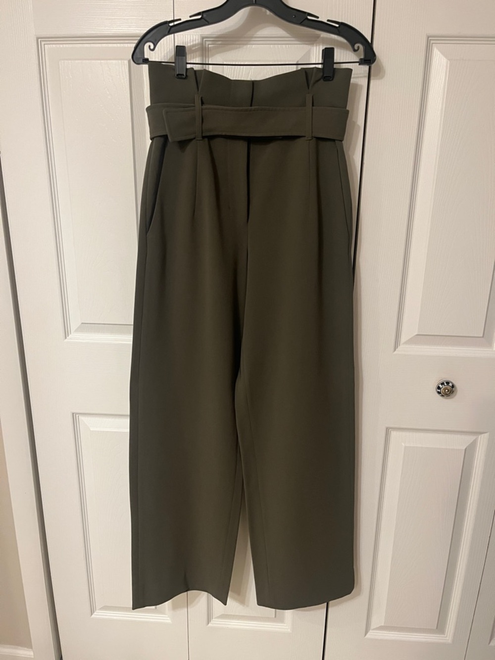 Aritzia Babaton High-Waist Paperbag Wide-Leg Pants in Olive